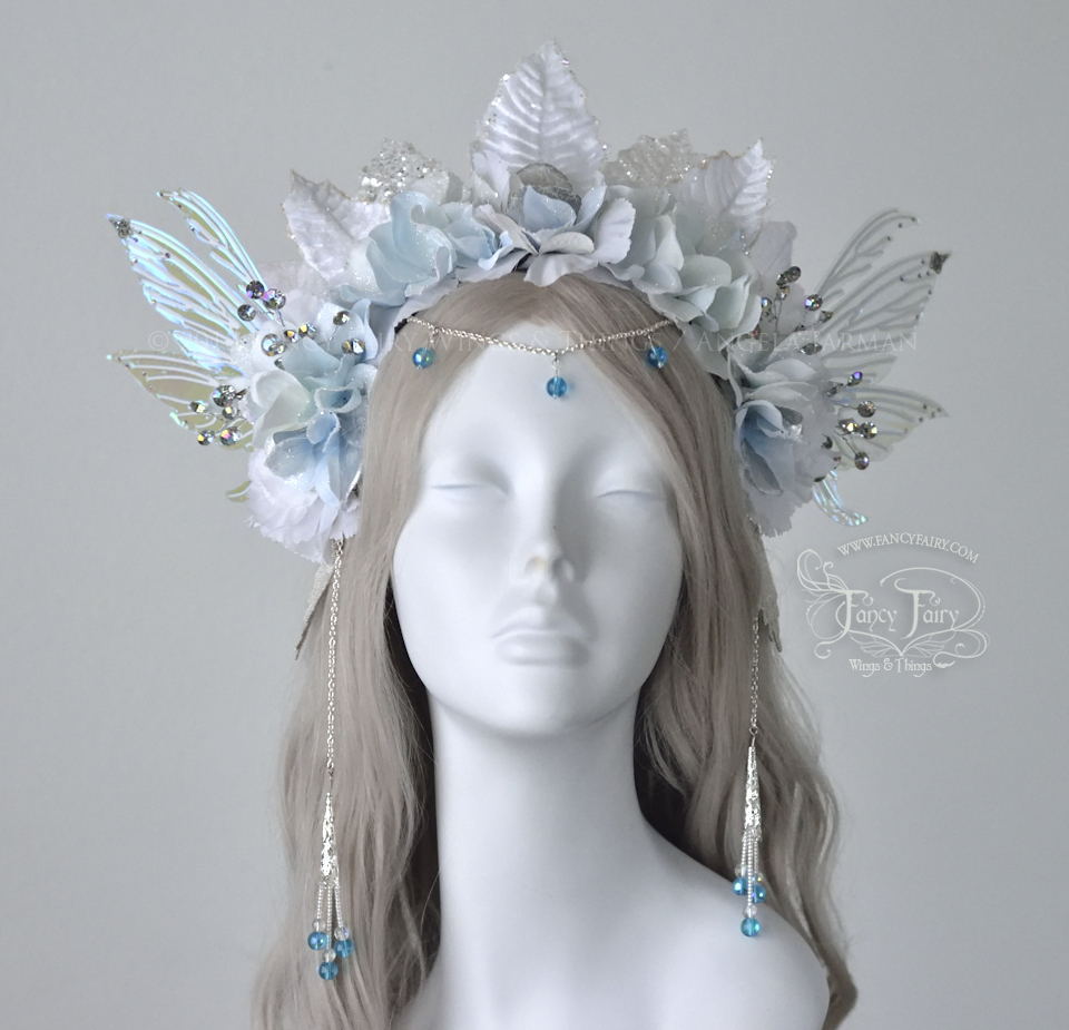 White & Blue Winter Nymph Fairy Headdress