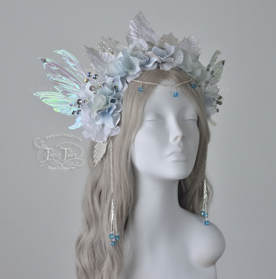 White & Blue Winter Nymph Fairy Headdress