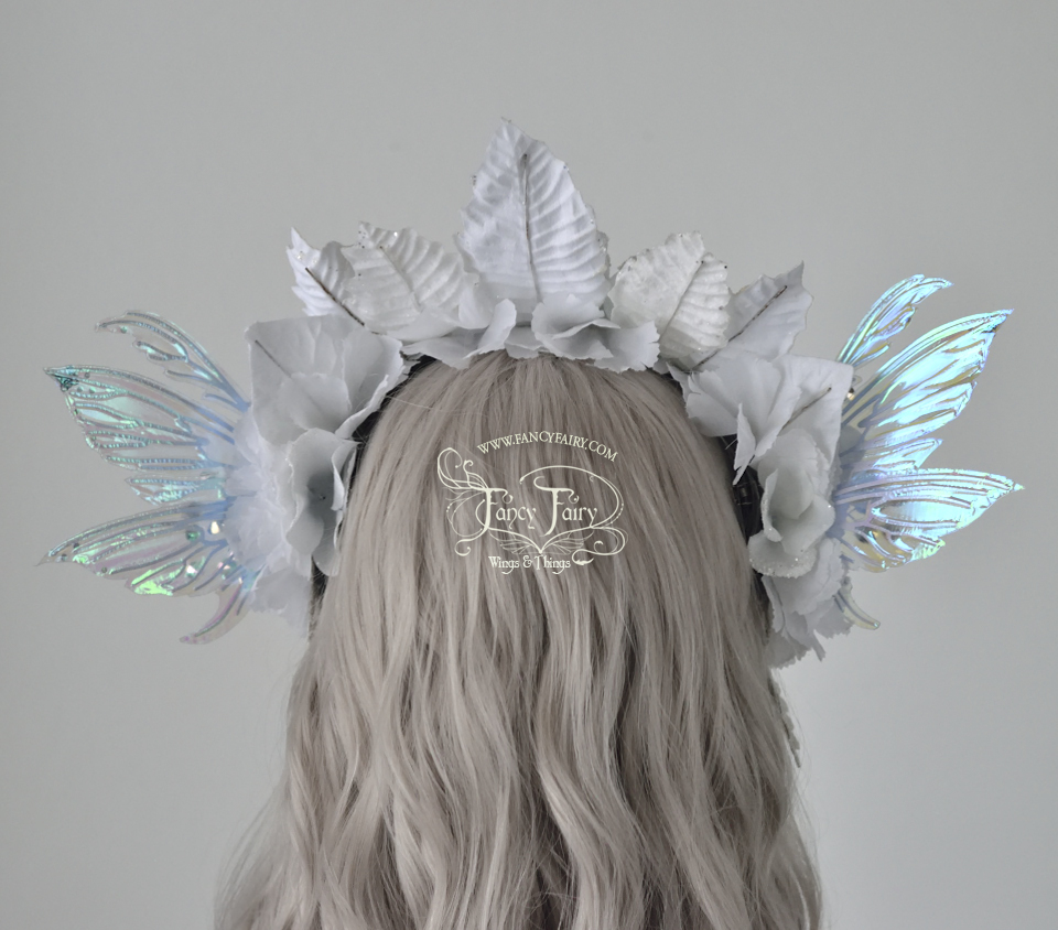 White & Blue Winter Nymph Fairy Headdress