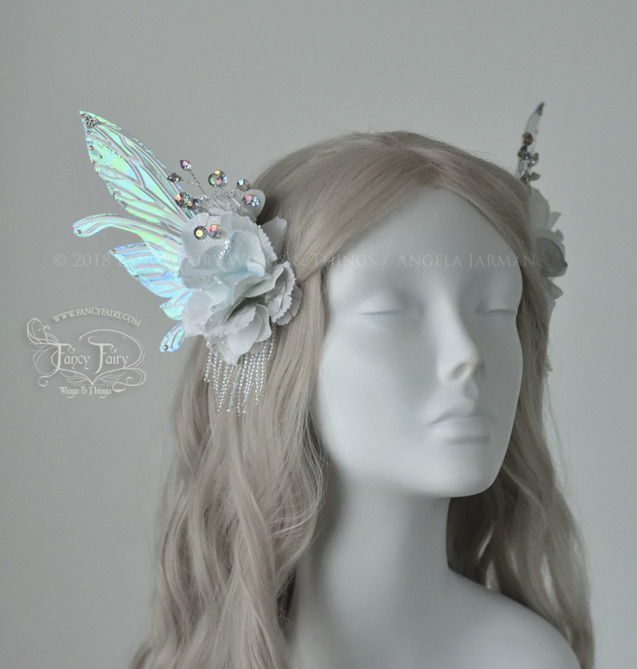 White & Blue Winter Fairy Hair Clips