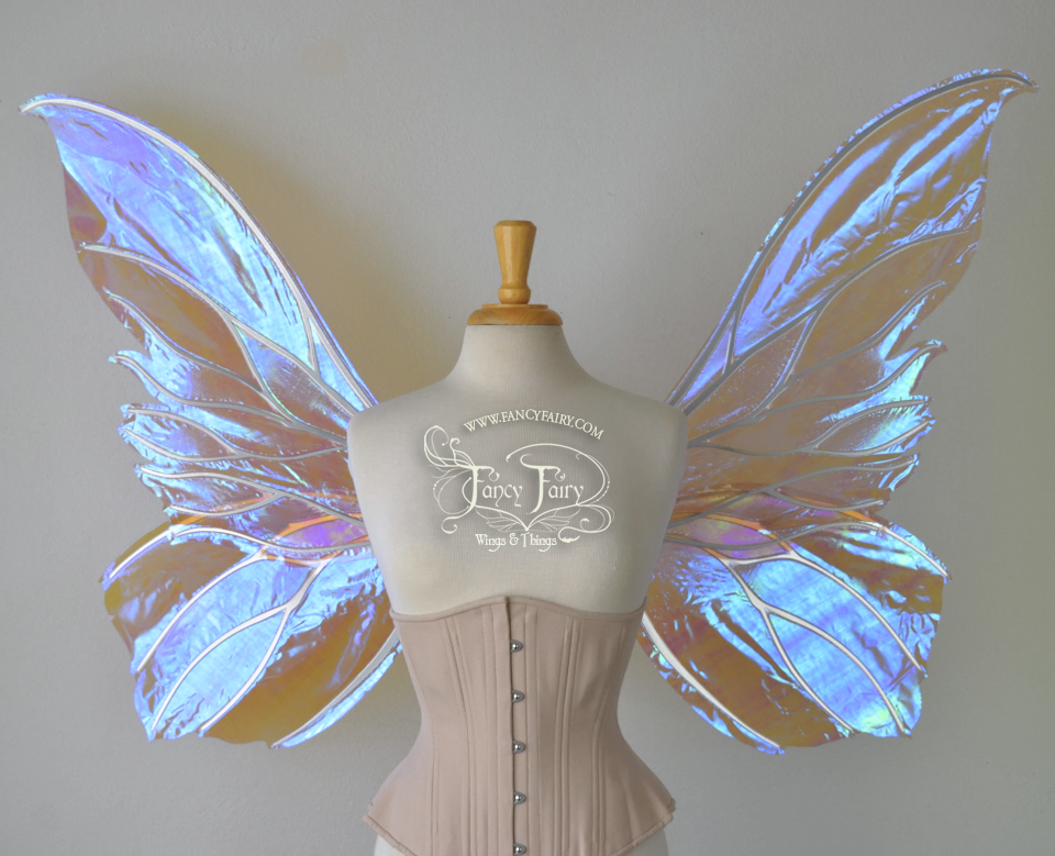 Extra Large Clarion Iridescent Fairy Wings in Lilac with Chrome Silver veins