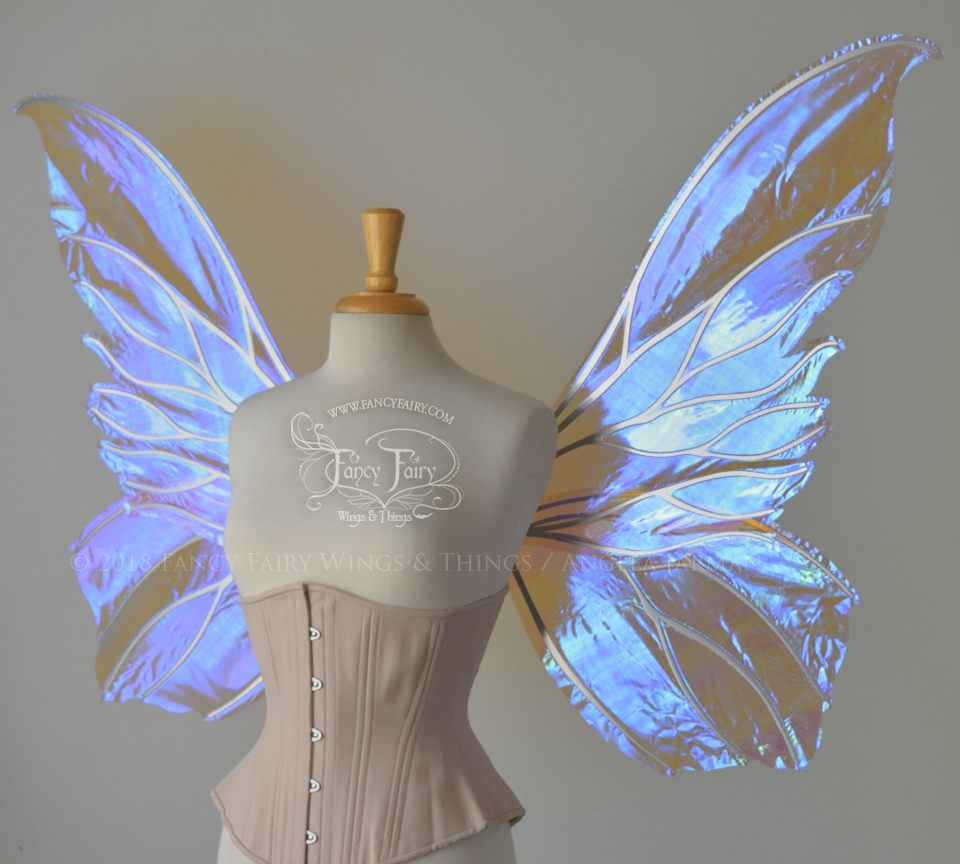 Extra Large Clarion Iridescent Fairy Wings in Lilac with Chrome Silver veins