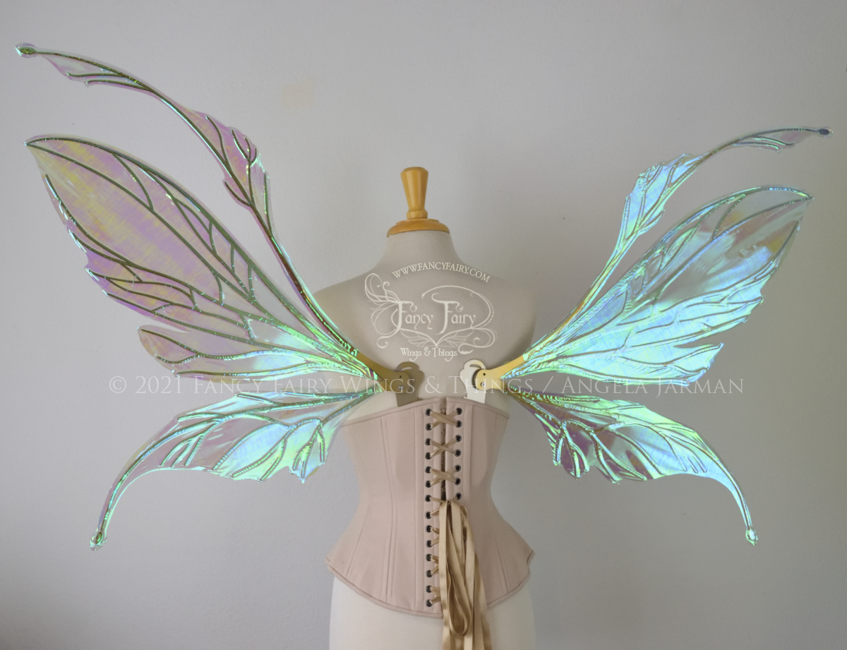 Extra Large Datura Iridescent Convertible Fairy Wings in Absinthe with Gold veins