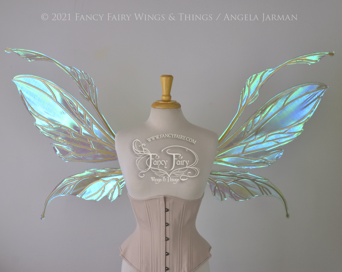 Extra Large Datura Iridescent Convertible Fairy Wings in Absinthe with Gold veins