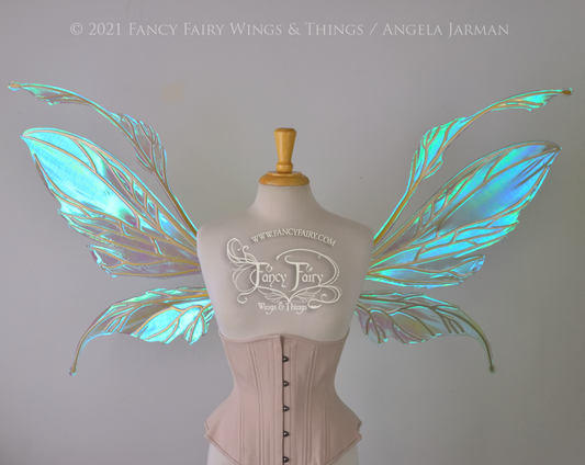 Extra Large Datura Iridescent Convertible Fairy Wings in Absinthe with Gold veins