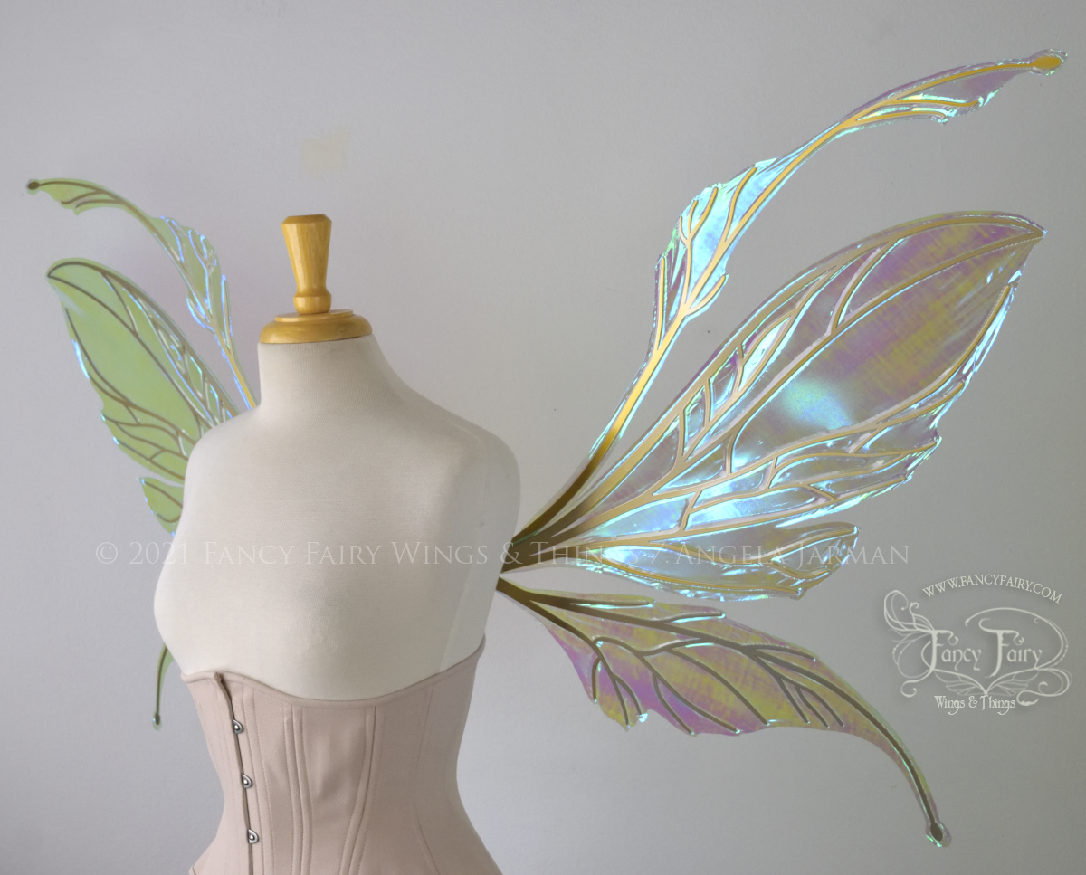 Extra Large Datura Iridescent Convertible Fairy Wings in Absinthe with Gold veins