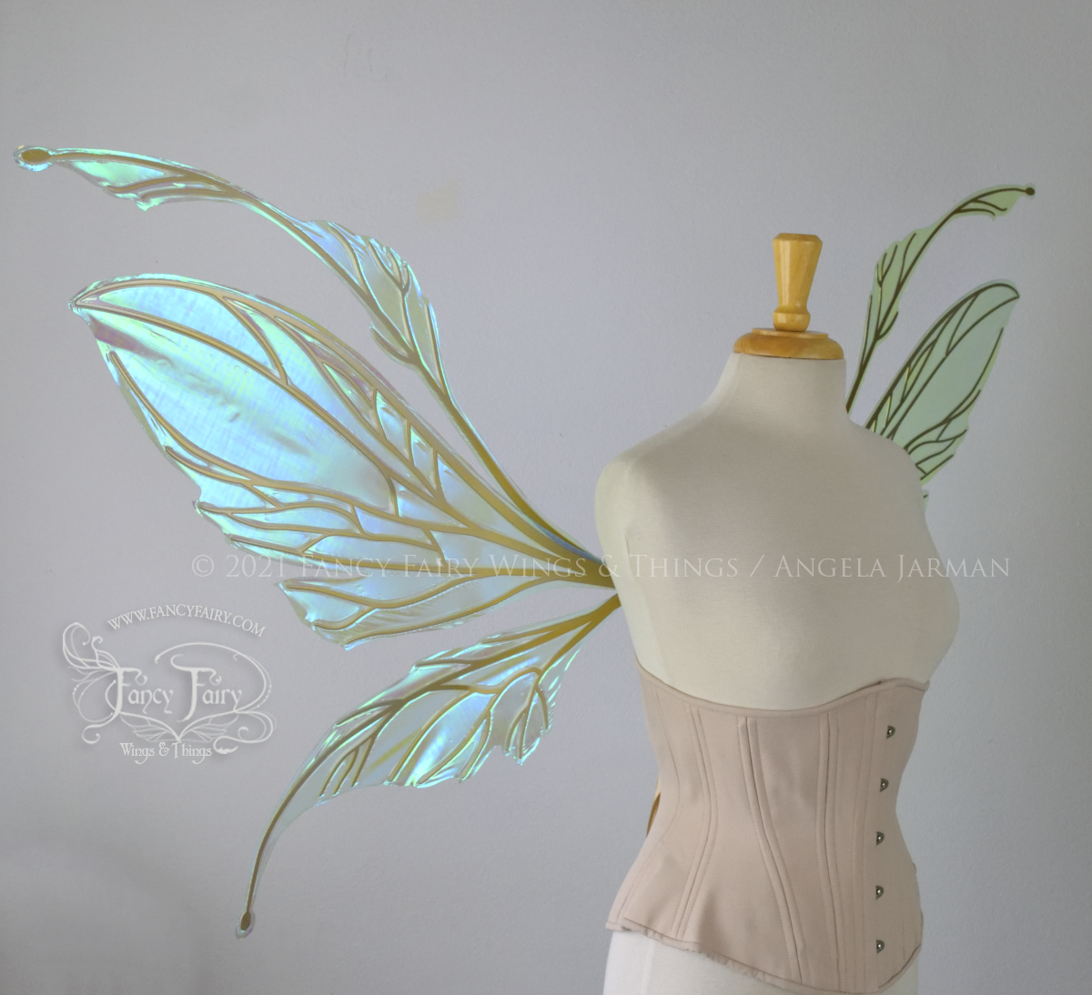 Extra Large Datura Iridescent Convertible Fairy Wings in Absinthe with Gold veins