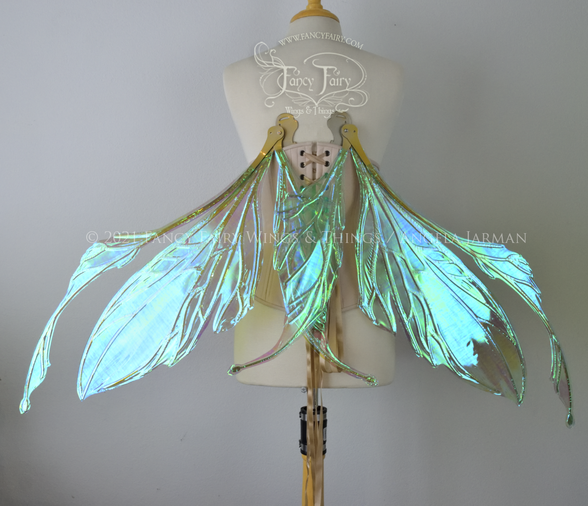 Extra Large Datura Iridescent Convertible Fairy Wings in Absinthe with Gold veins