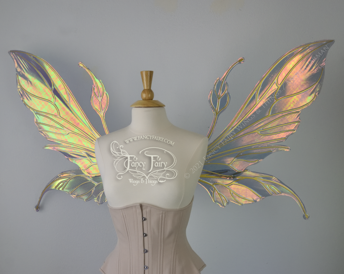 Extra Large Elvina / Datura Iridescent Convertible Fairy Wings in Autumn Night with Gold veins