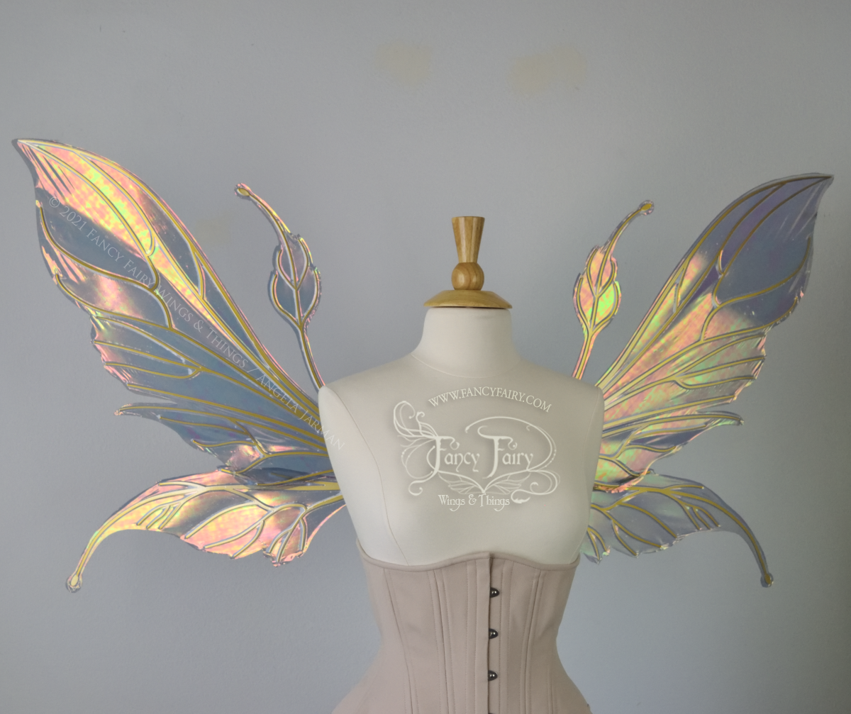 Extra Large Elvina / Datura Iridescent Convertible Fairy Wings in Autumn Night with Gold veins