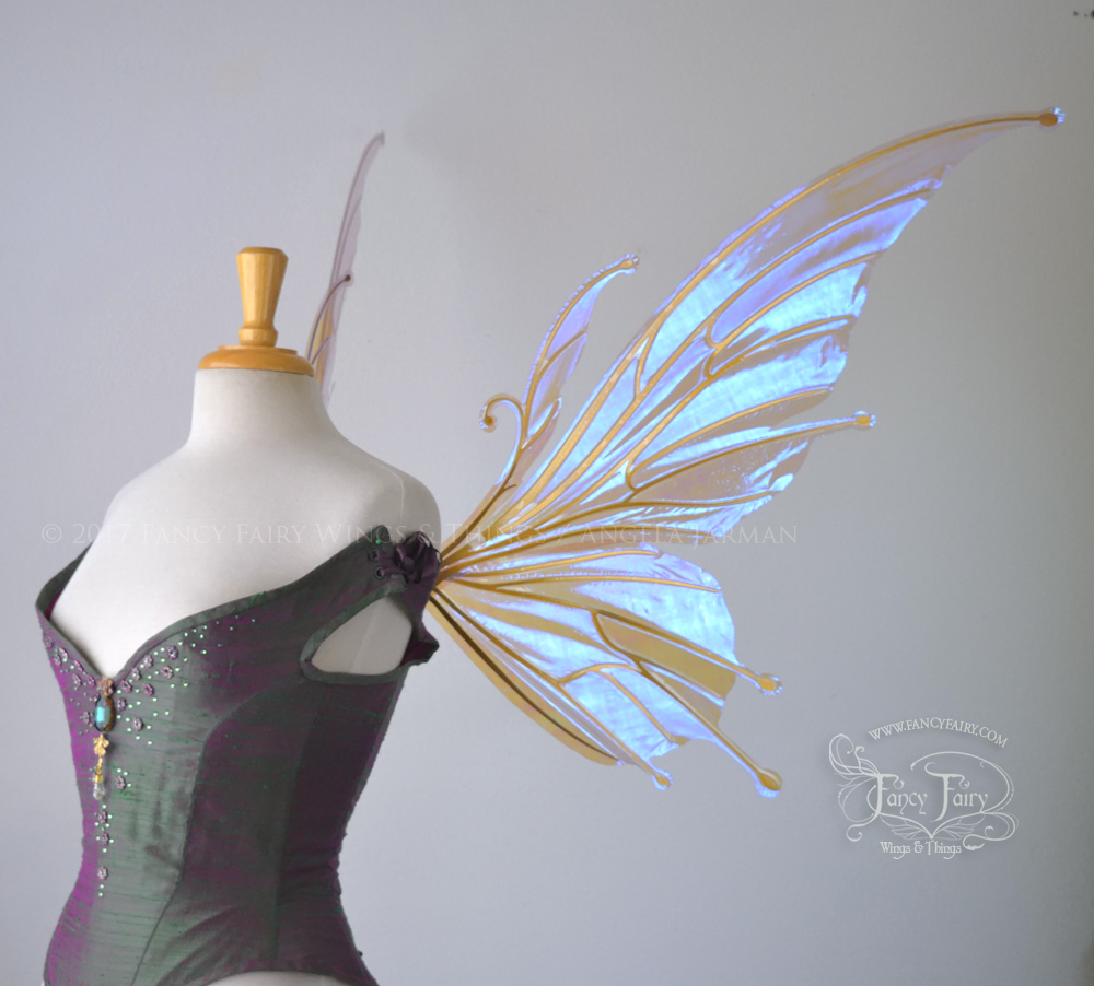 Extra Large / Giant Flora Iridescent Fairy Wings in Lilac with Gold Veins