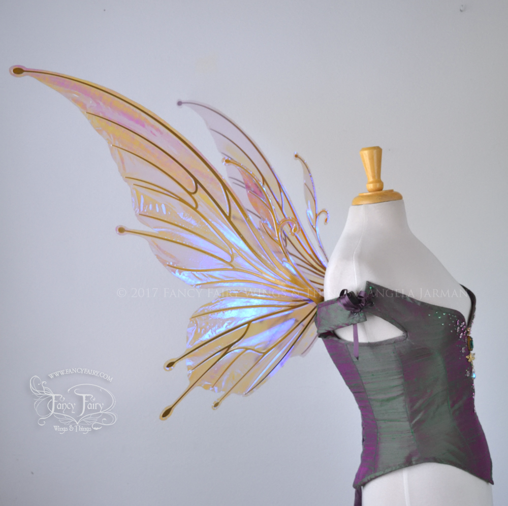 Extra Large / Giant Flora Iridescent Fairy Wings in Lilac with Gold Veins