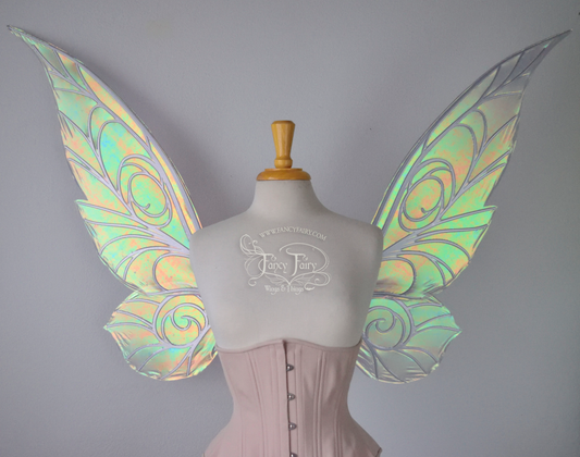 Trinket Extra Large Iridescent Convertible Fairy Wings in Patina Green with Silver Veins