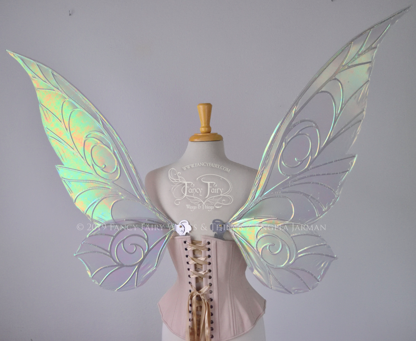 Trinket Extra Large Iridescent Convertible Fairy Wings in Patina Green with Silver Veins