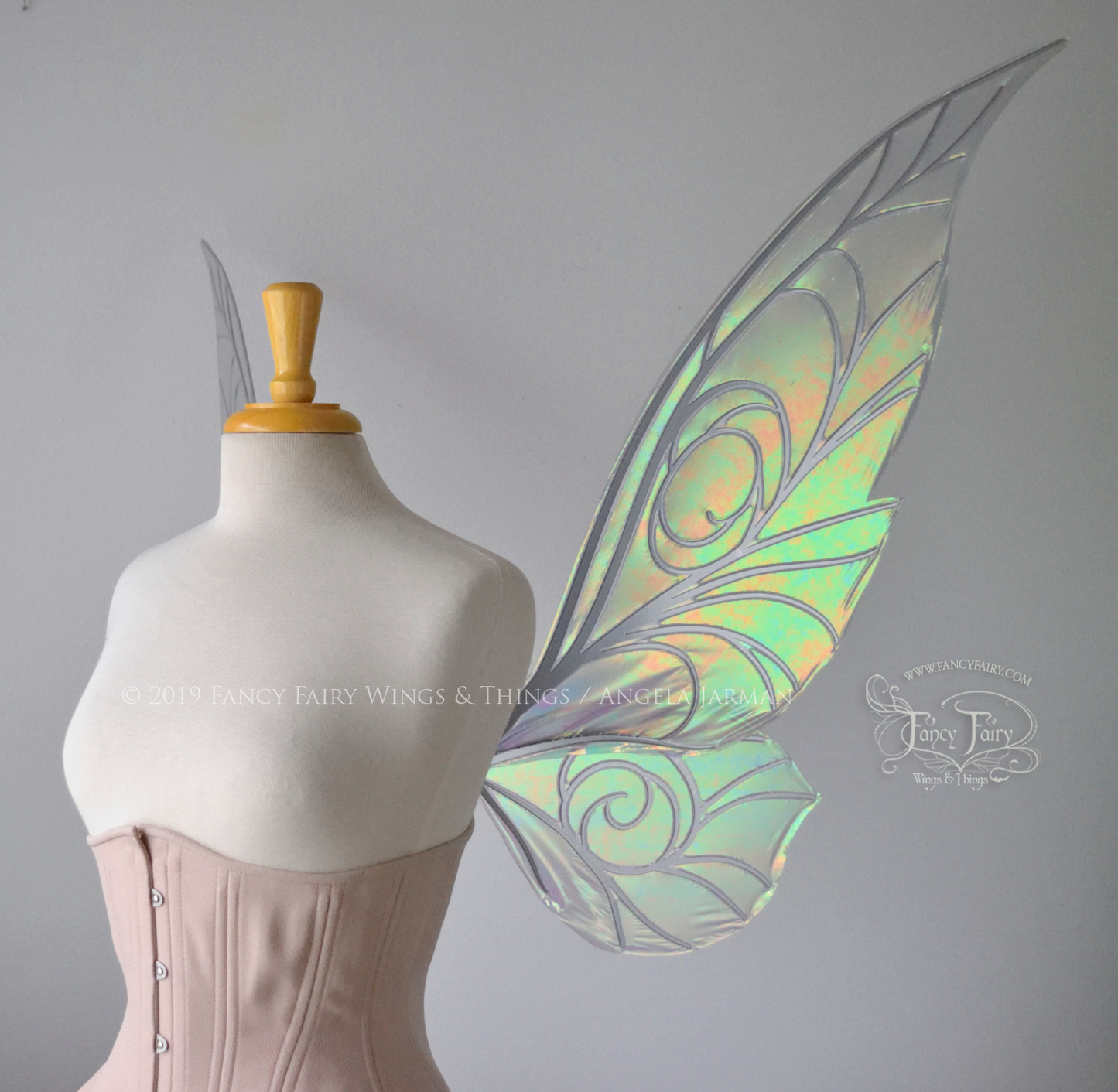 Trinket Extra Large Iridescent Convertible Fairy Wings in Patina Green with Silver Veins