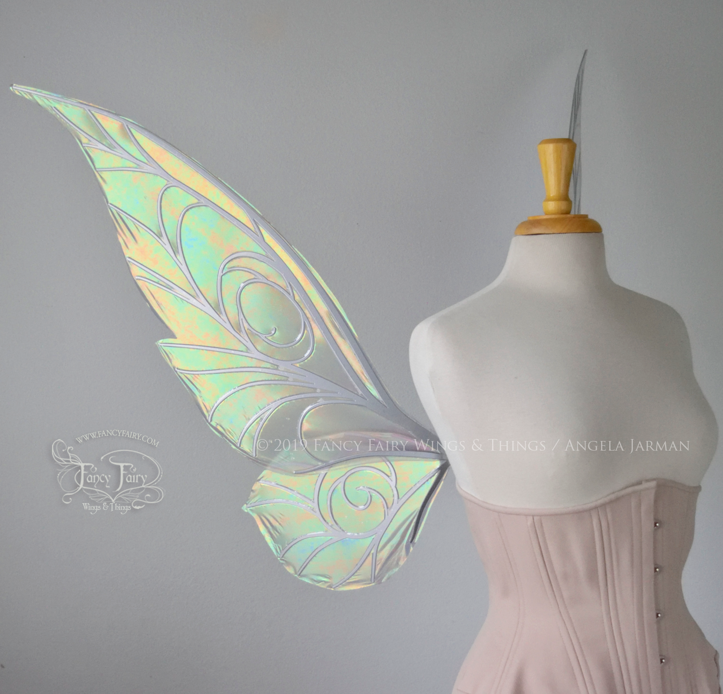 Trinket Extra Large Iridescent Convertible Fairy Wings in Patina Green with Silver Veins