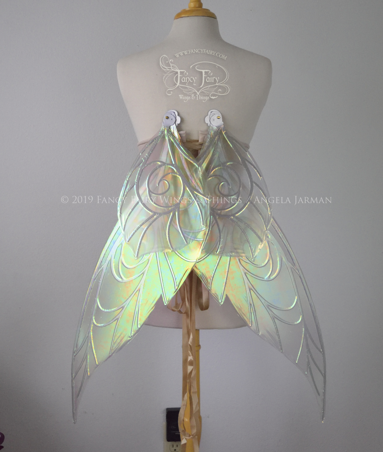 Trinket Extra Large Iridescent Convertible Fairy Wings in Patina Green with Silver Veins