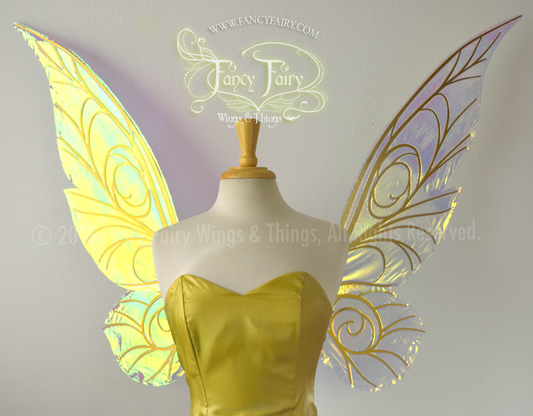 Extra Large Trinket Iridescent Fairy Wings in Clear with Gold veins