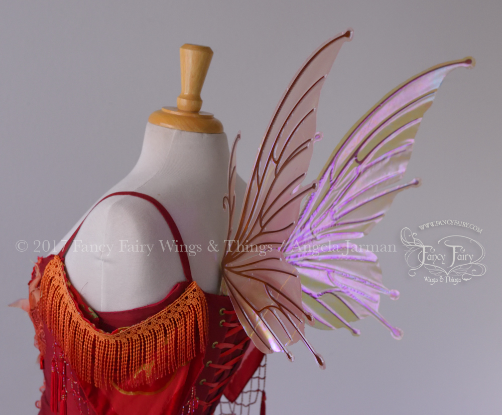 Small Flora Iridescent Fairy Wings in Violet Copper Fire with Copper Veins